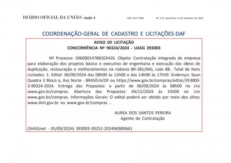 BR-381 - MAIS UMA ETAPA VENCIDA HOJE! LICITAÇÃO DO LOTE 8B SERÁ DIA 04/12/24