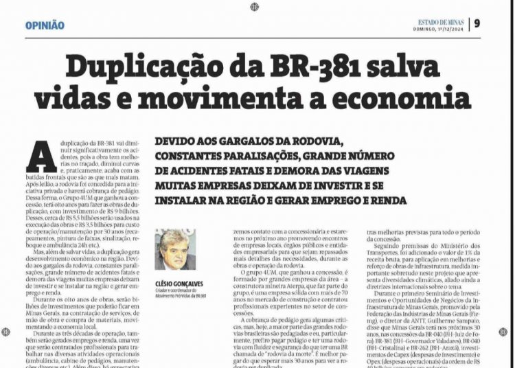 Duplicação da BR-381 salva vidas e movimenta a economia
