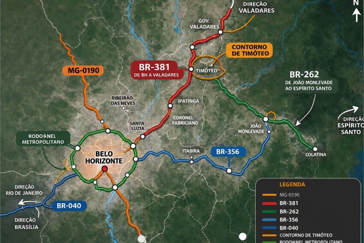 Mapa Rodoviário do Contorno de Timóteo e Principais Acessos (MG)